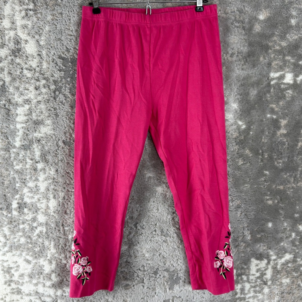 Country Store Size S Embroidered Floral Crop Leggings Pink Women